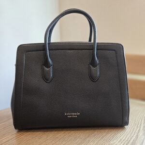 kate spade Black Pebbled Leather Satchel with Gold Logo